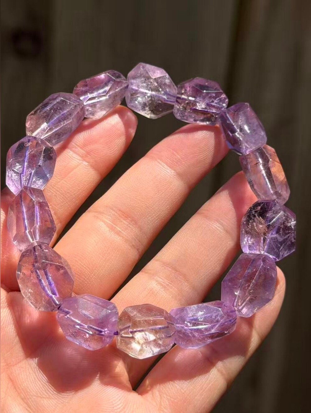 Faceted Amethyst Bead Stretch Bracelet - Purple